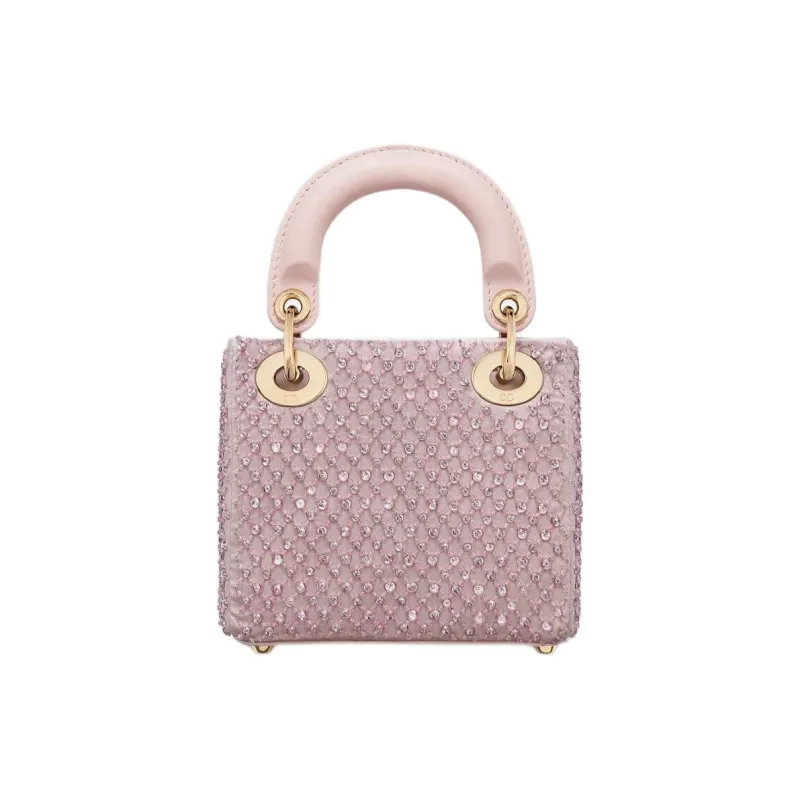 DIOR Lady Dior Mulberry Silk With Cow Leather Shoulder Bag, Crossbody Bag, Handbag Extra Mini Women's Pink-3