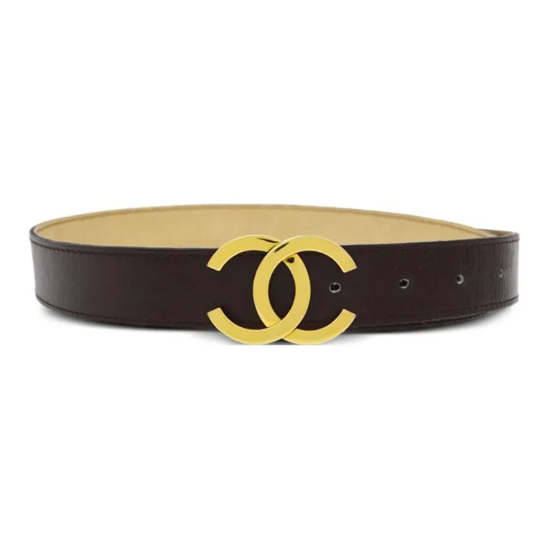 CHANEL Leather Leather Belts Women's Black Width 2.7cm-0