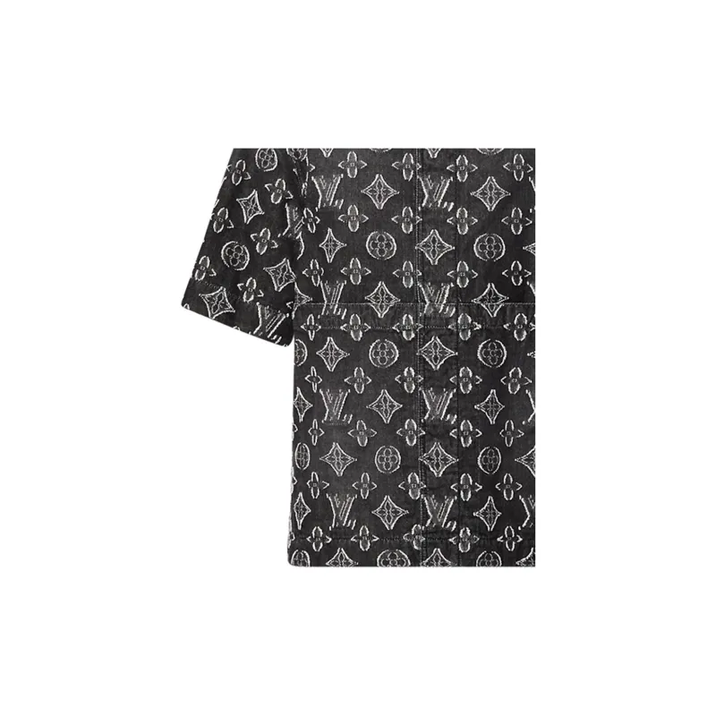 Lv Monogram Short Sleeved Chambray Shirt-3