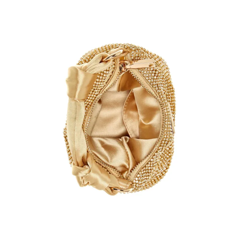 GUESS Satin Hobo Bag Shoulder Bag Crossbody Bag Handbag Mini Women's Gold-3