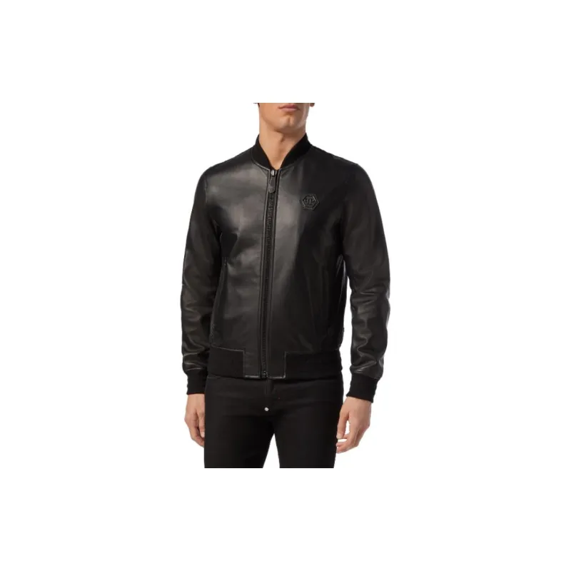 PHILIPP PLEIN FW23 Leather Bomber Philipp Plein Tm Jackets Coats Men's Black-2