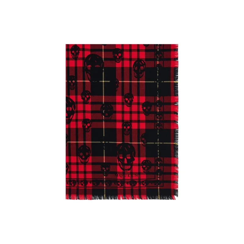 Alexander McQueen Tartan Skull Frayed Edge Scarf-1