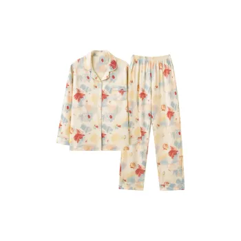 Montagut Pajama Set Autumn And Winter Season Women's Two-Piece Set Beige Yellow