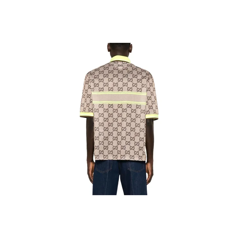 GUCCI Mesh Gg Printed Polo Shirt-2
