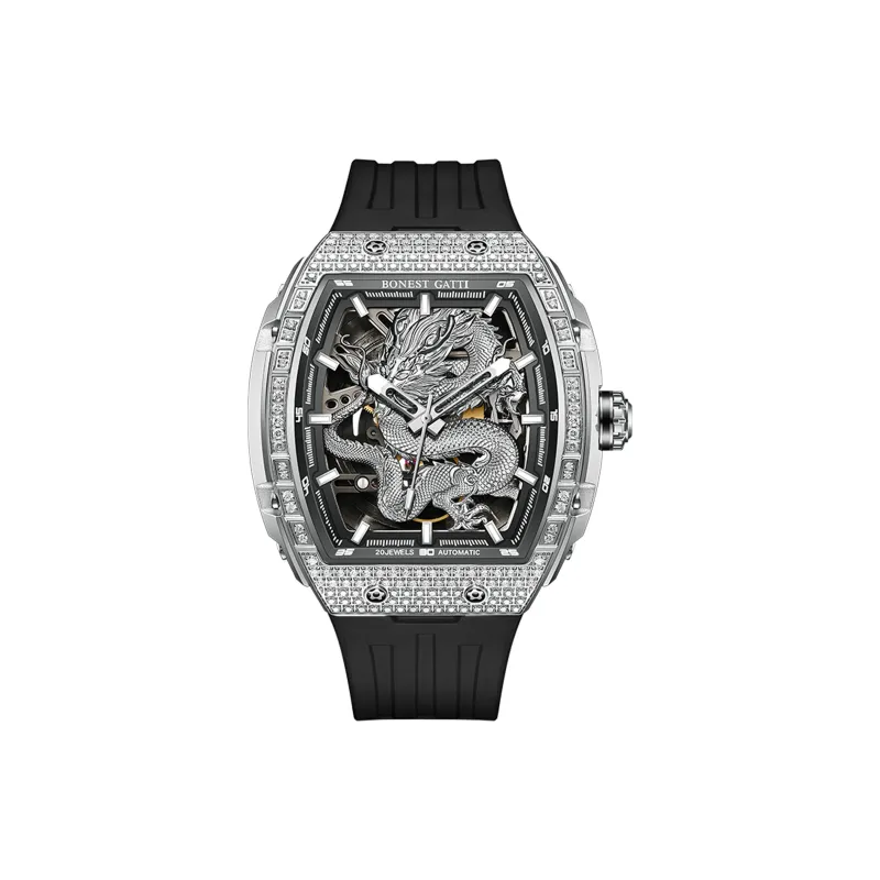 BONEST GATTI Automatic Mechanical Movement Rubber Strap Men's Watches Cut Out Dial-1