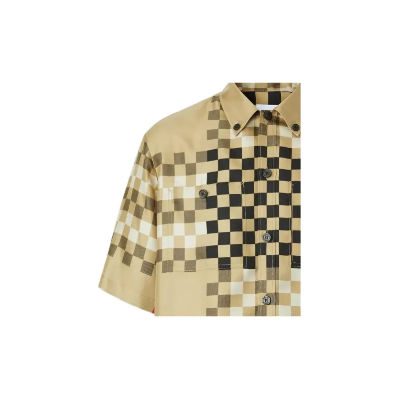 Burberry Short Sleeve Pixel Check Silk Shirt-3