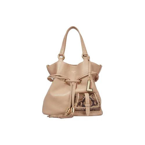 LANCEL Grained Cow Leather Bucket Bags Shoulder Bag Crossbody Bag Handbag Small Size Women's Cappuccino Gold