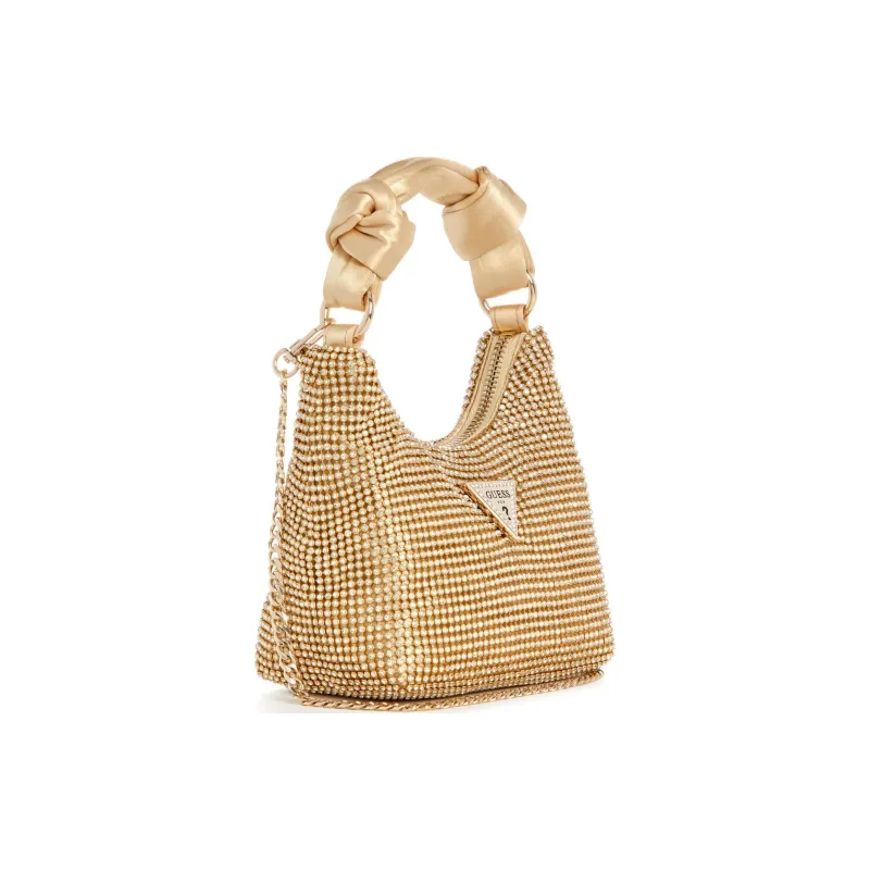 GUESS Satin Hobo Bag Shoulder Bag Crossbody Bag Handbag Mini Women's Gold-1
