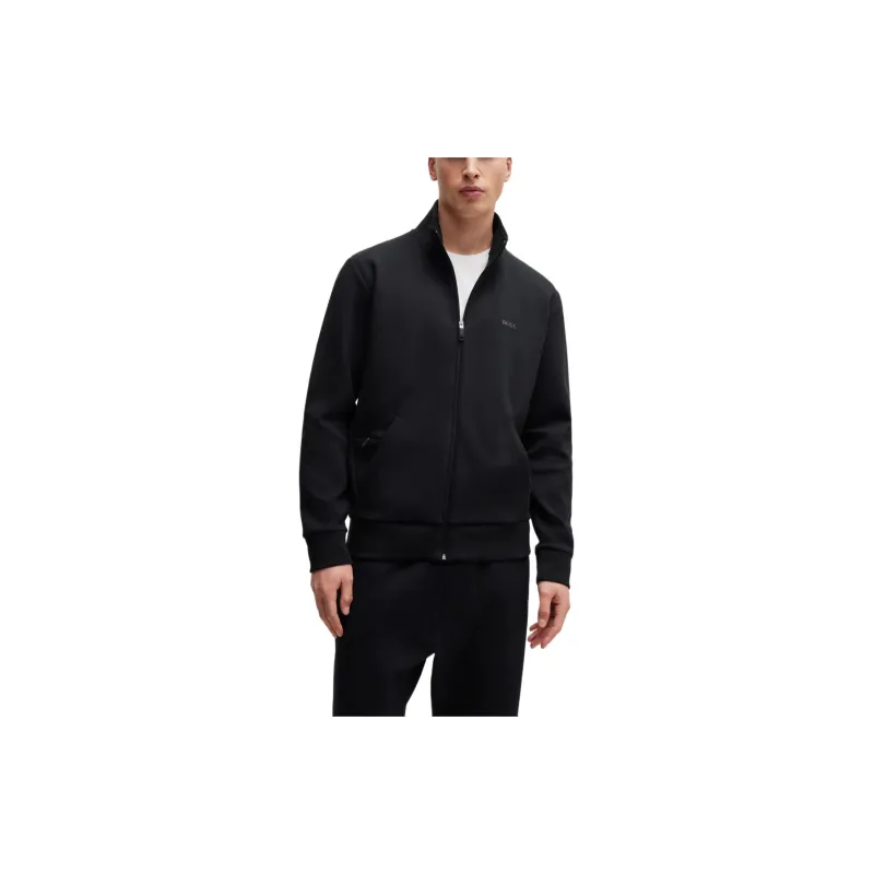 HUGO BOSS Stretch Cotton Zip Up Sweatshirt With Logo Print Jackets Coats Men's Black-2