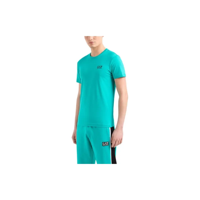EMPORIO ARMANI EA7 Letter Logo Print Crew Neck Short Sleeved T Shirt T Shirt Men's Turquoise Color-1
