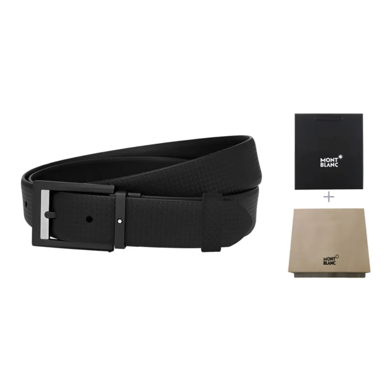 MONTBLANC Leather Belts Men's Black Width 3cm-4