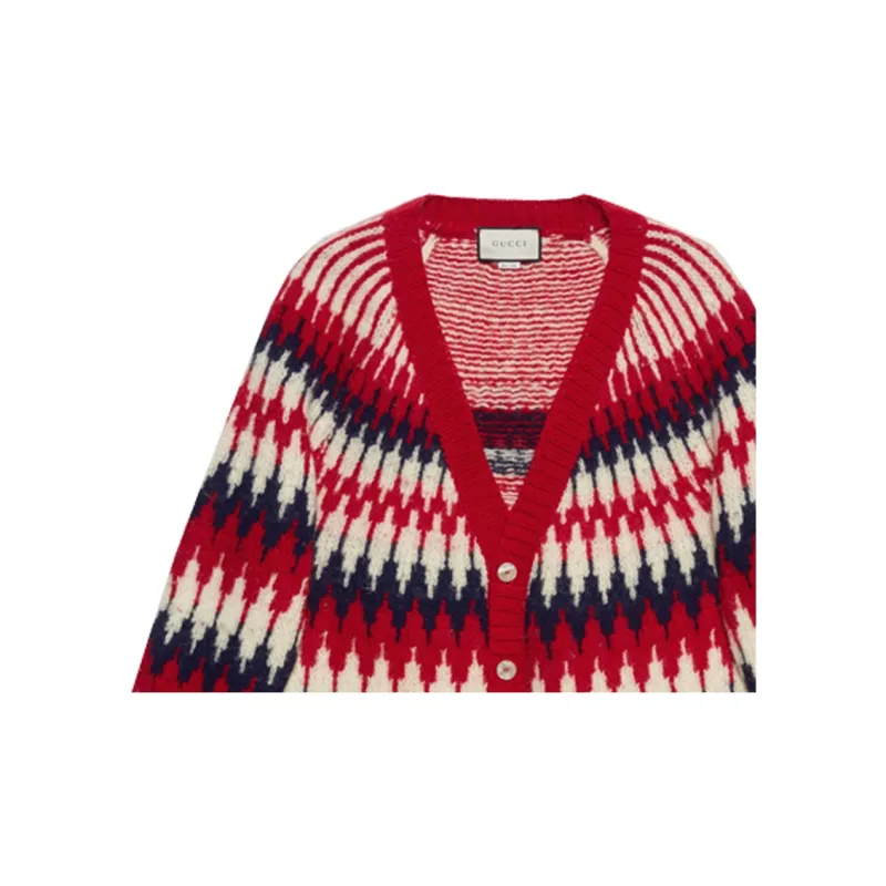 GUCCI Zigzag Jacquard Organic wool Cardigan-4