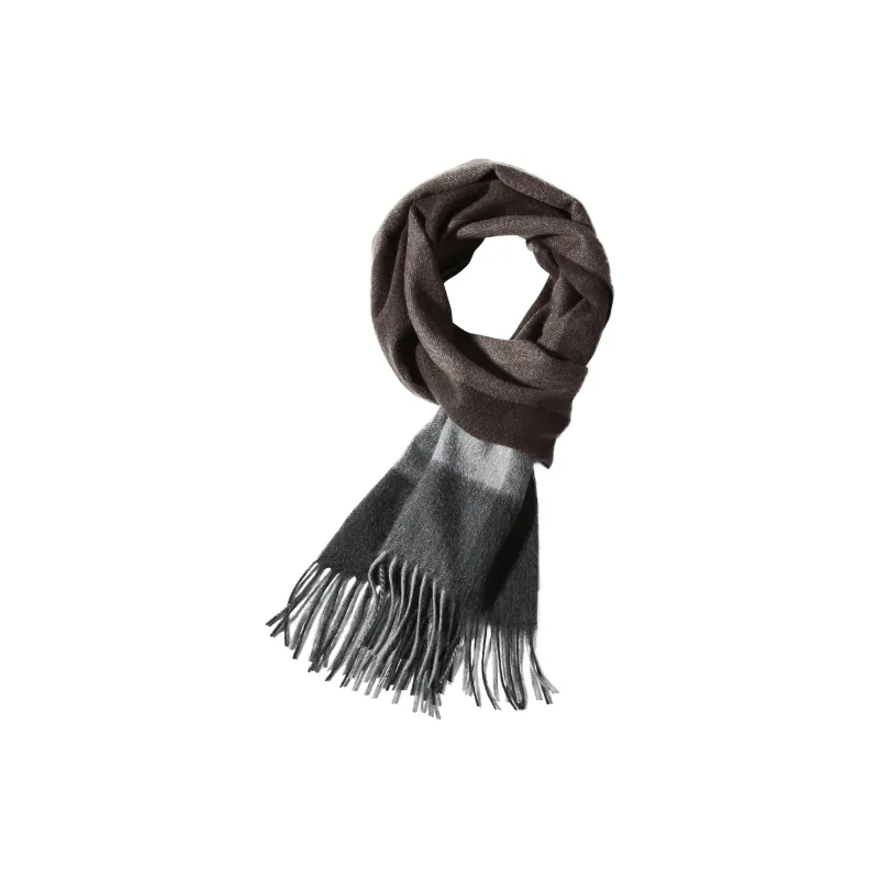 Shanghai Story 100% Cashmere Knit Scarves Unisex Beige And Orange Check Gift Box Set-19