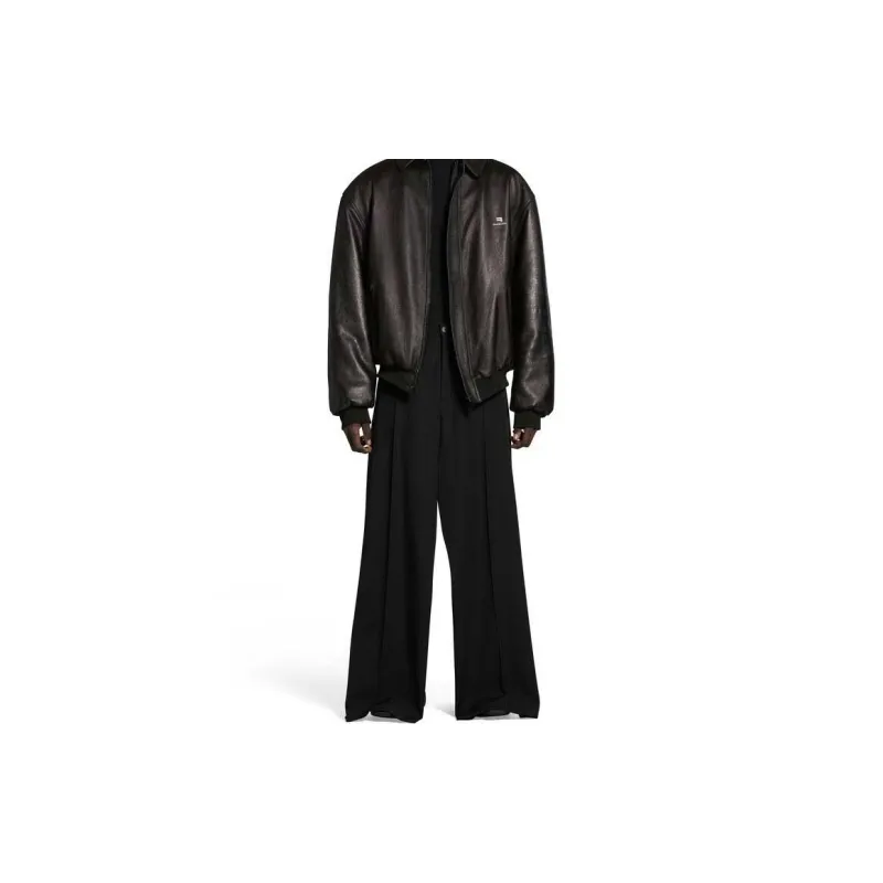 Balenciaga Sporty B Leather Jacket Loose Fit Unisex Black-2