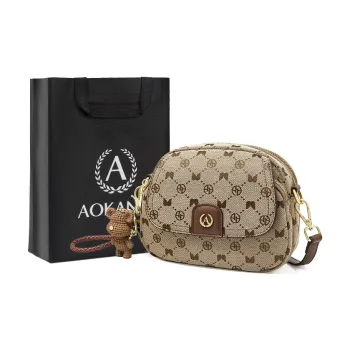 AOKANG Fabric Small Round Bag, Shoulder Bag, Crossbody Bag Women's Ebony Coffee