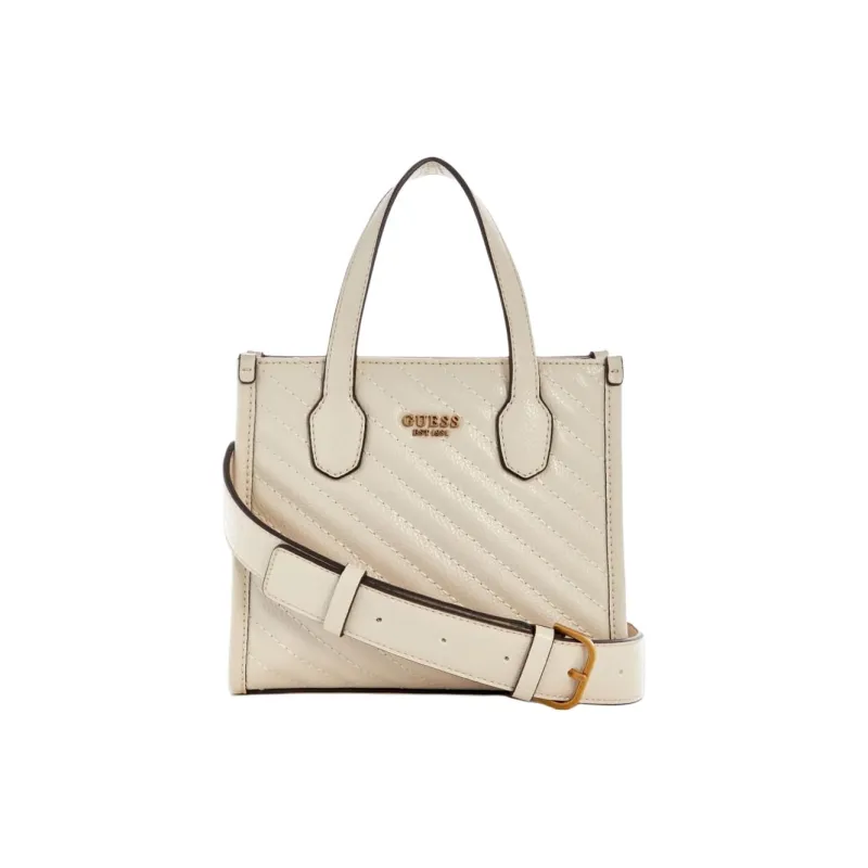 GUESS Artificial Leather Tote Bag Shopping Bag Handbag Mini Women's Gray White-0