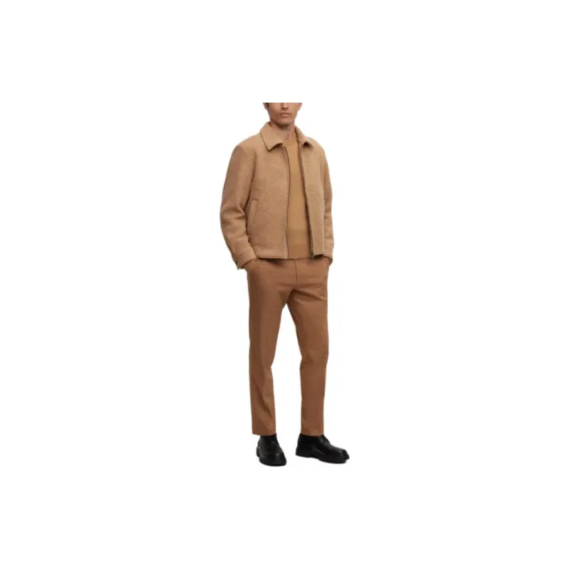 HUGO BOSS Slim-Fit Jacket In A Micro-Patterned Wool Blend Jackets Coats Men's Light Brown-4