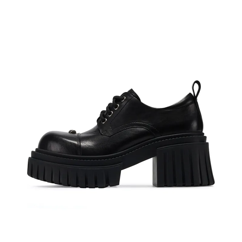 GG CC Urban Chic Style Small Leather Shoes British Style Platform Loafers 8cm Women's-0