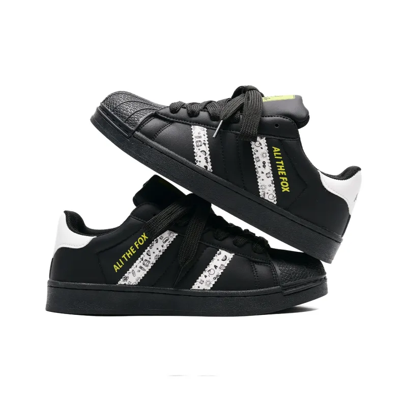 ALI THE FOX Slip Resistant Cushioning Wear Resistant Lightweight Low Top Skateboard Shoes Unisex Black-1