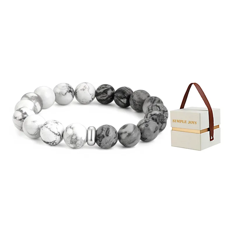 SIMPLE JOYS Bracelets Unisex Map Stone White Turquoise Stretchable Minimalist Style New Chinese Trend-15