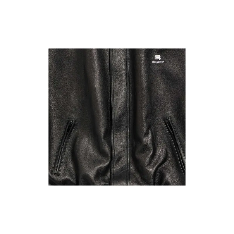 Balenciaga Sporty B Leather Jacket Loose Fit Unisex Black-5