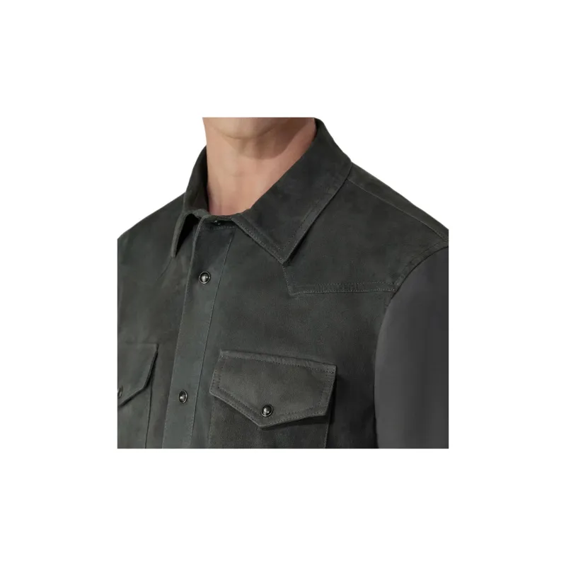 CANALI SS24 Leather Jacket Men's Gray Green-5