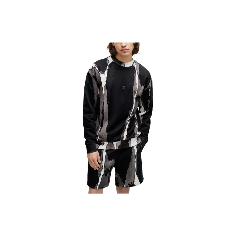 HUGO BOSS Cotton Terry Sweatshirt With Seasonal Print Sweatshirt Men's Black-1
