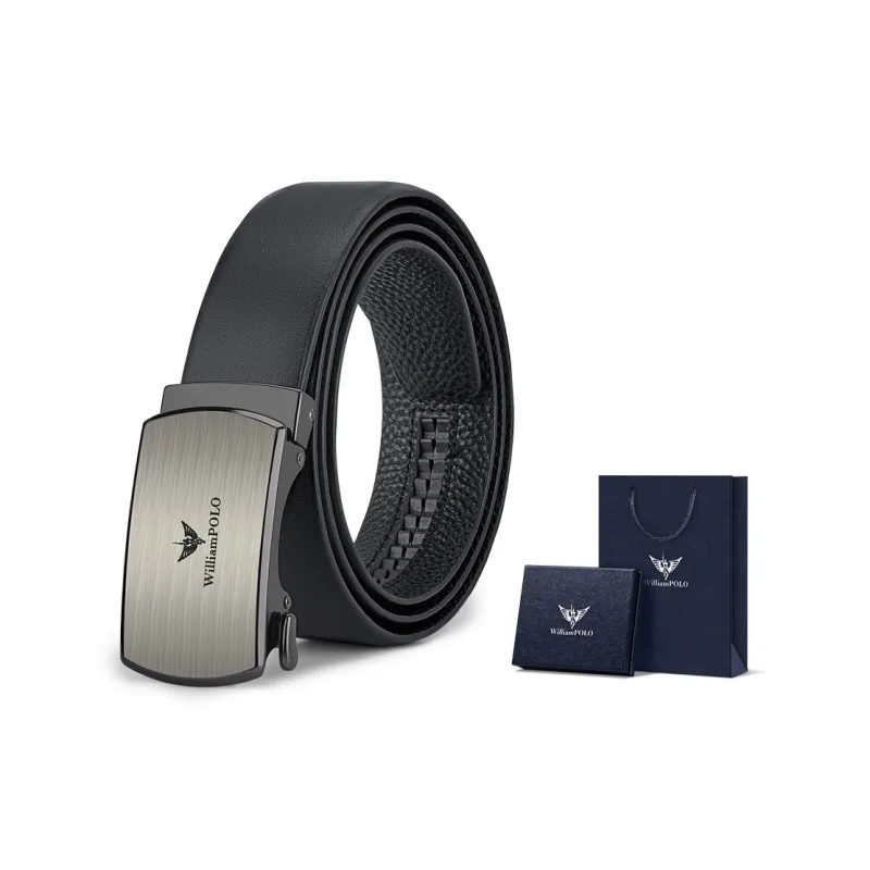 WilliamPOLO Cow Leather Leather Belts Men's Silver Width  3.5cm-3