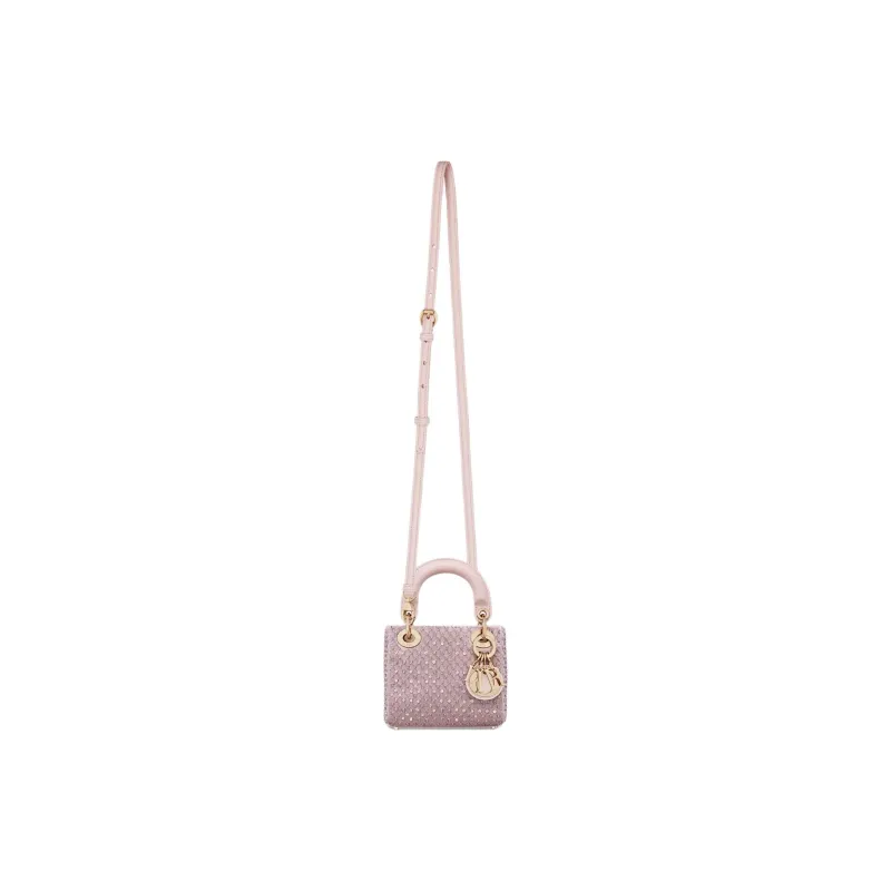 DIOR Lady Dior Mulberry Silk With Cow Leather Shoulder Bag, Crossbody Bag, Handbag Extra Mini Women's Pink-2