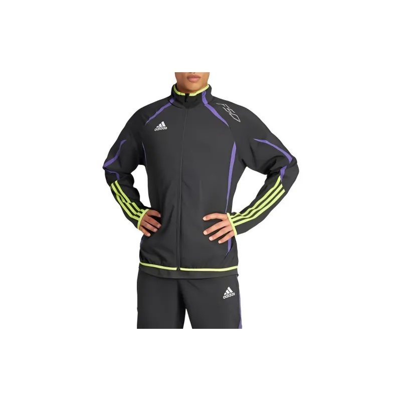 Adidas Retro Sports Stripes Multicolor Stand Collar Jackets Men's Black-2