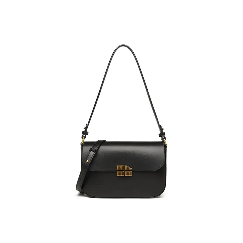 Yalu Cow Leather Shoulder Bag Women's Coffee/Midnight Black/Milk Tea Apricot-6