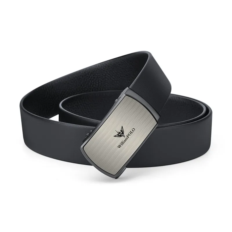 WilliamPOLO Cow Leather Leather Belts Men's Silver Width  3.5cm-1