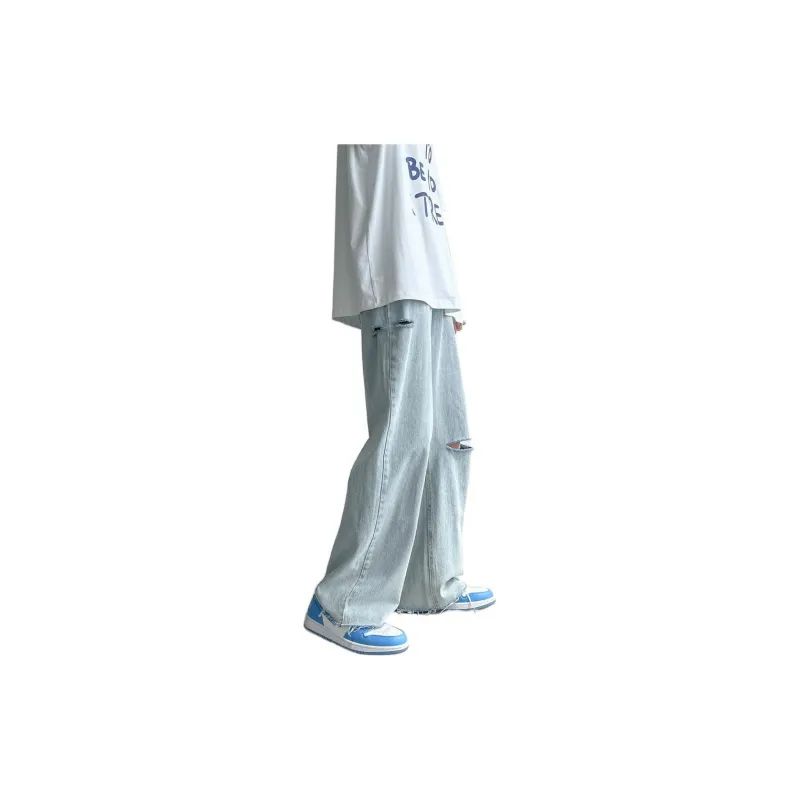 FAIRWHALE Jeans Unisex Ripped Denim Blue-4