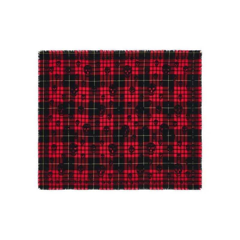 Alexander McQueen Tartan Skull Frayed Edge Scarf-0