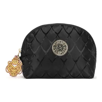 Kipling Polyester Clutch Makeup Bag Small Size Women's Black Dragon Scale Jacquard