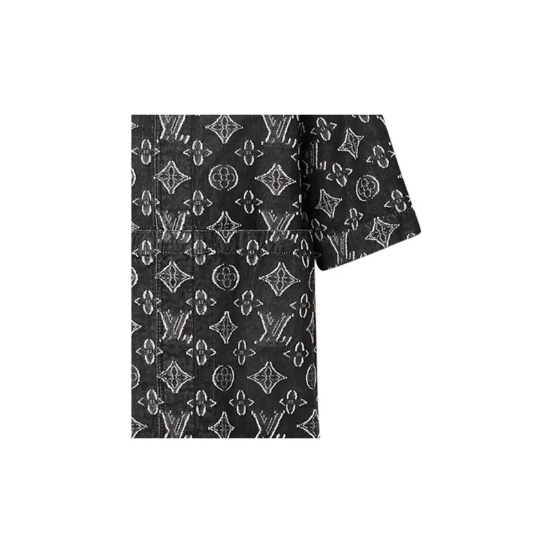 Lv Monogram Short Sleeved Chambray Shirt-4