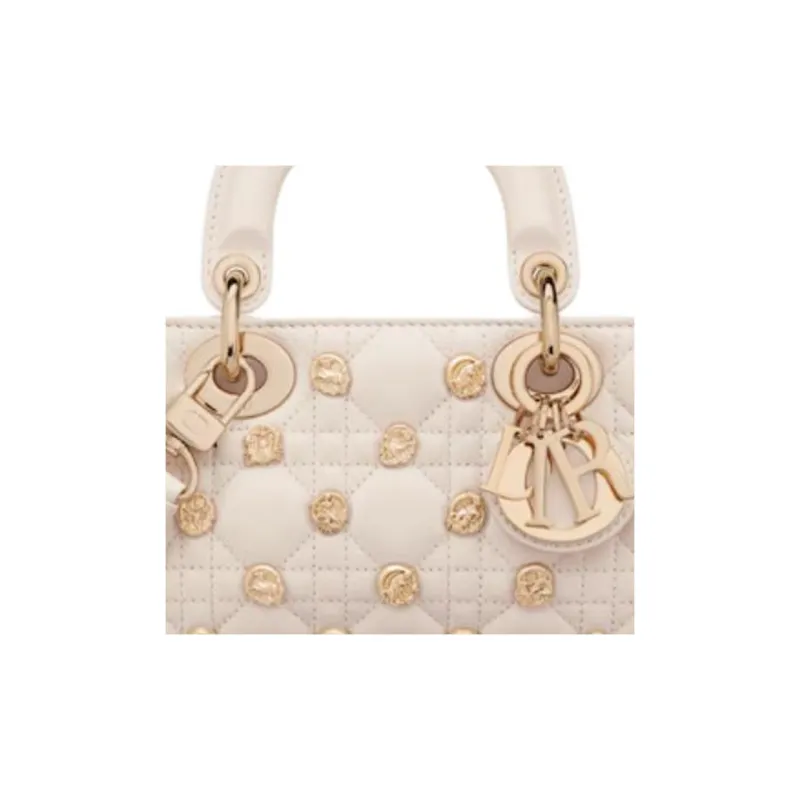 DIOR Lady D-JOY Lambskin Shoulder Bag Crossbody Bag Handbag Small Size Women's Ash Ivory-3