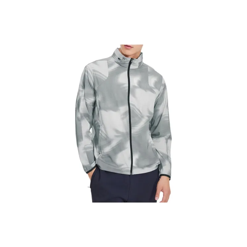 Skechers Jackets Coats Men's Gray White Ink All Over Print-2