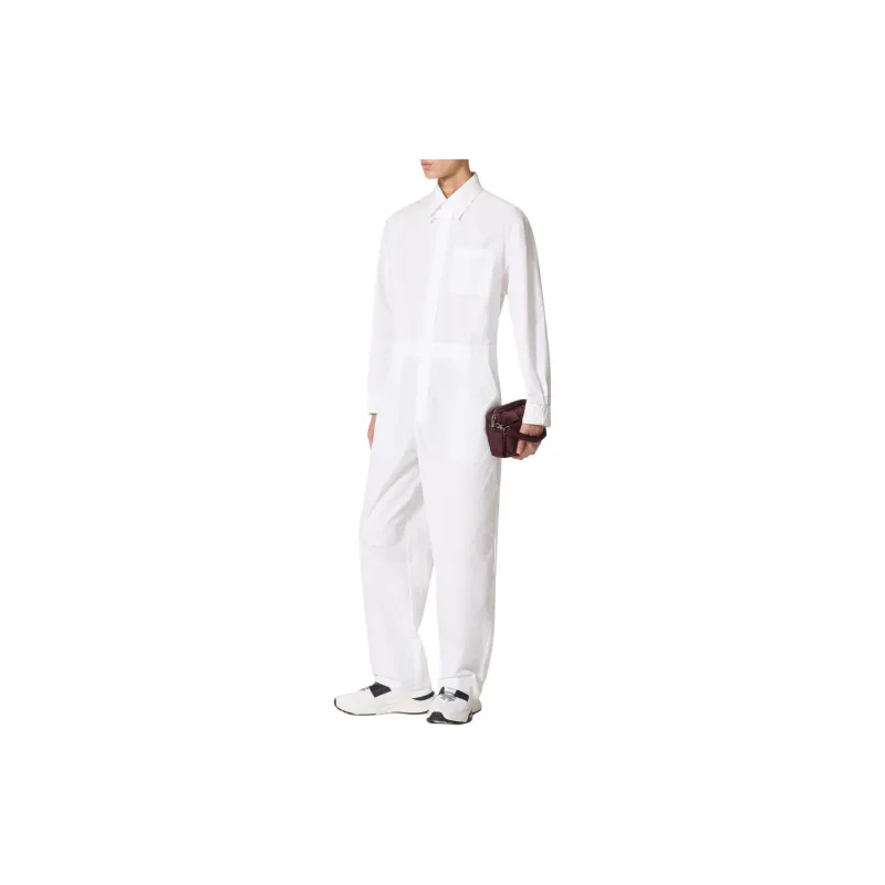 Valentino Combinaison En Popeline De Coton Avec Broderie Florale Jumpsuit Men's White-3