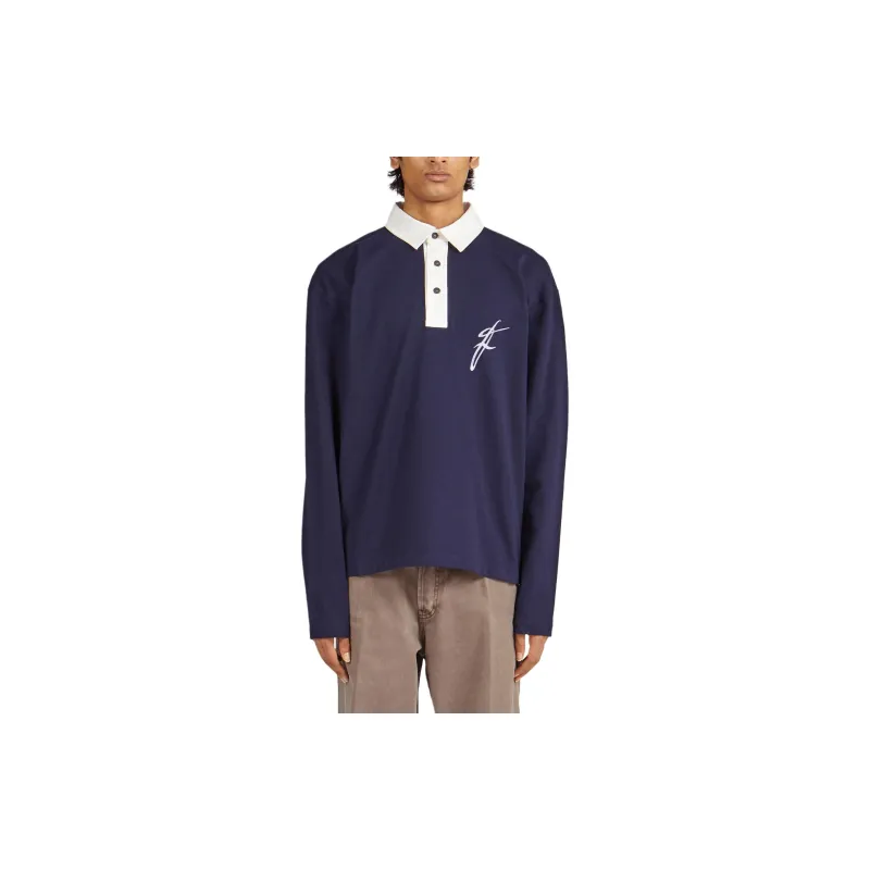 FERRAGAMO Long Sleeved Polo With Contrasting Collar Polo Shirt Men's Marine Blue-2