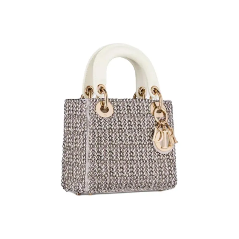 DIOR Lady Dior Latte Cotton Lady Dior Bag, Shoulder Bag, Crossbody Bag, Handbag Mini Women's Metallic-2