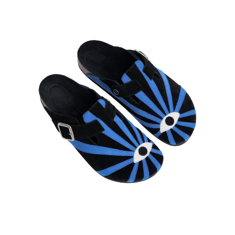 SYMBOLS OF LIGHT Cork Sole Slip Resistant Closed Toe Slippers Unisex Blue-3
