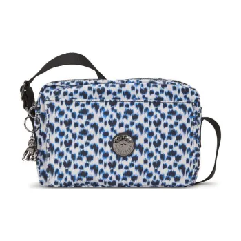 Kipling Recycled Polyester Shoulder Bag, Crossbody Bag Medium Size Unisex White With Leopard Print