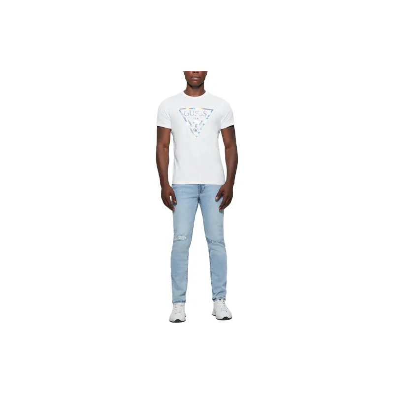 GUESS Iridescent Signature Tee T-Shirt Men's White-2