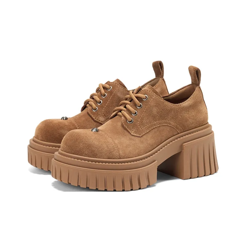 GG CC Urban Chic Style Small Leather Shoes British Style Platform Loafers 8cm Women's-7