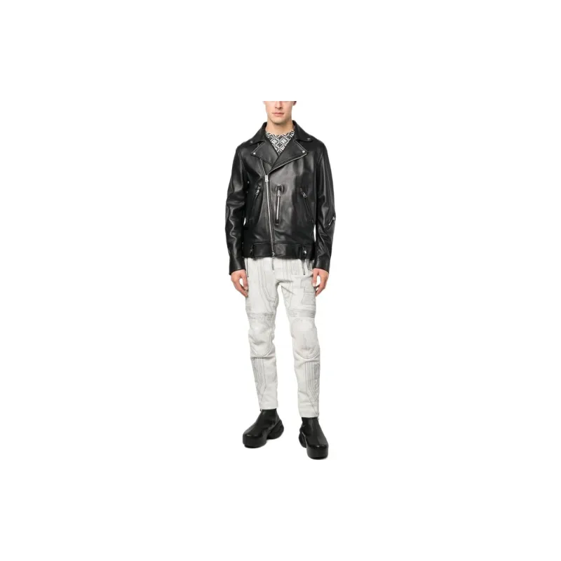BALMAIN Embroidered design Tapered Leather Trousers-1