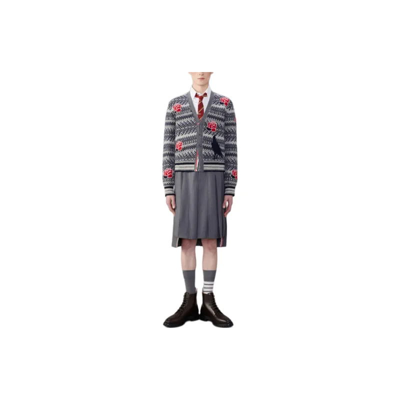 THOM BROWNE Rose And Raven Knitted Cardigan-0