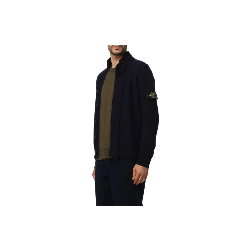 STONE ISLAND High Neck Logo Patch Ribbed Cardigan-4