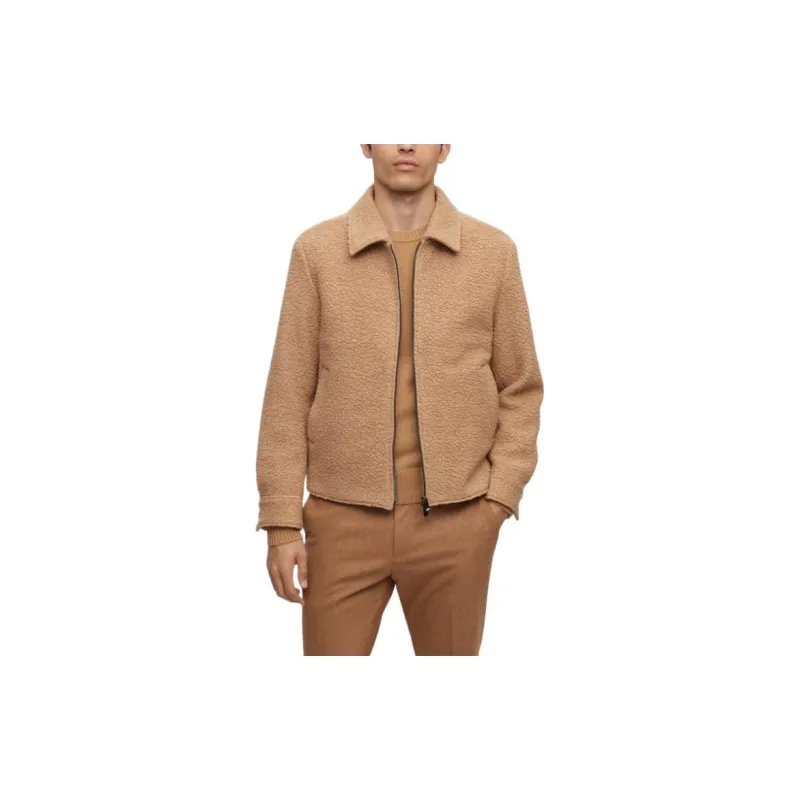 HUGO BOSS Slim-Fit Jacket In A Micro-Patterned Wool Blend Jackets Coats Men's Light Brown-1
