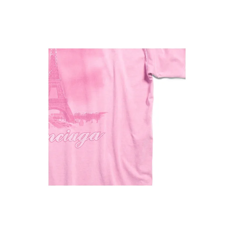 Balenciaga Drop Shoulder Sleeve T Shirt Unisex Pink Loose Fit-5